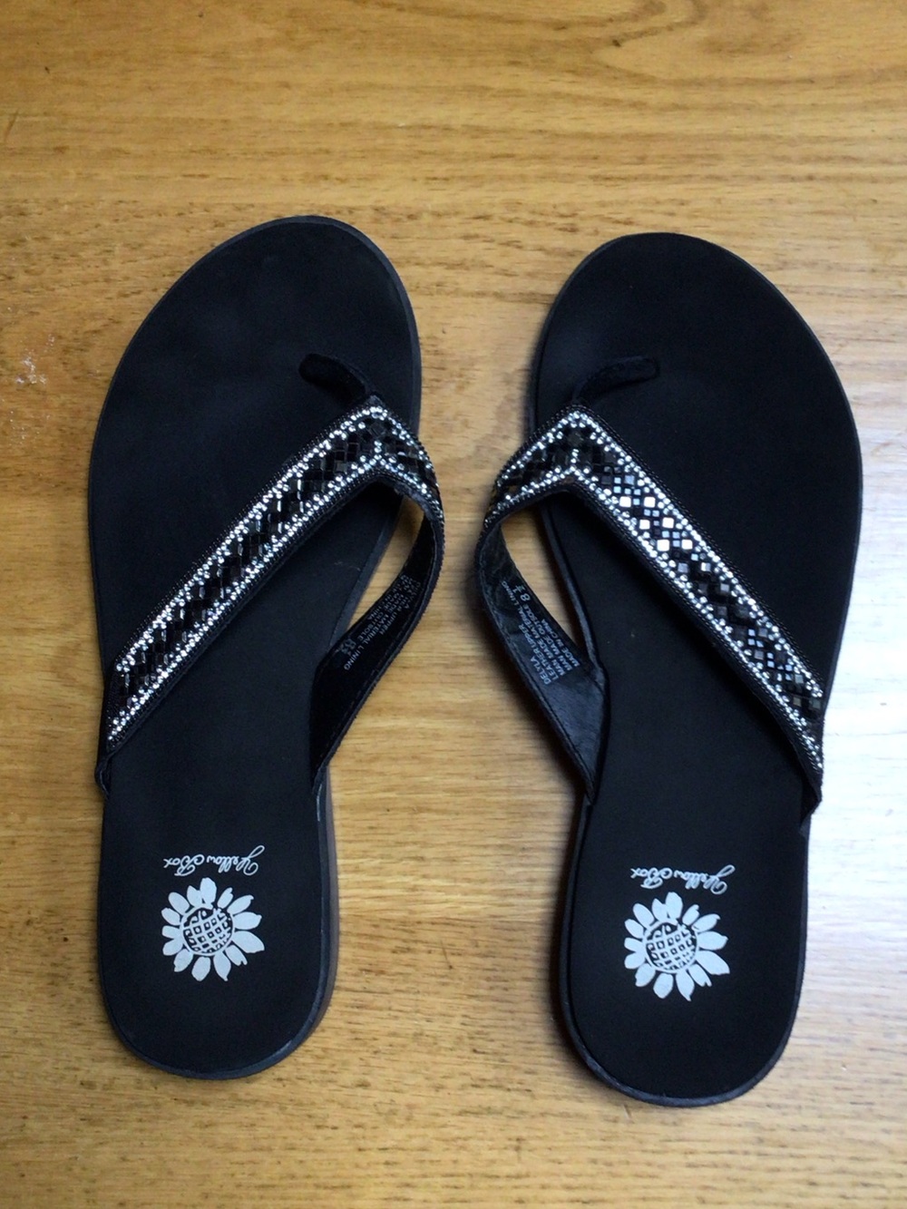 Yellow Box Black Beaded Thong Sandals